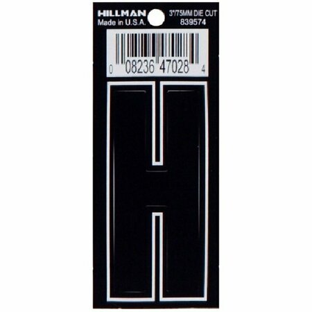 HILLMAN Letter, Character: H, 3 in H Character, Black/White Character, Black Background, Vinyl 839574